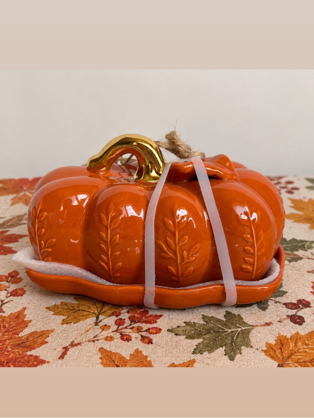 Crofton Pumpkin Butter Dish with Gold Stem